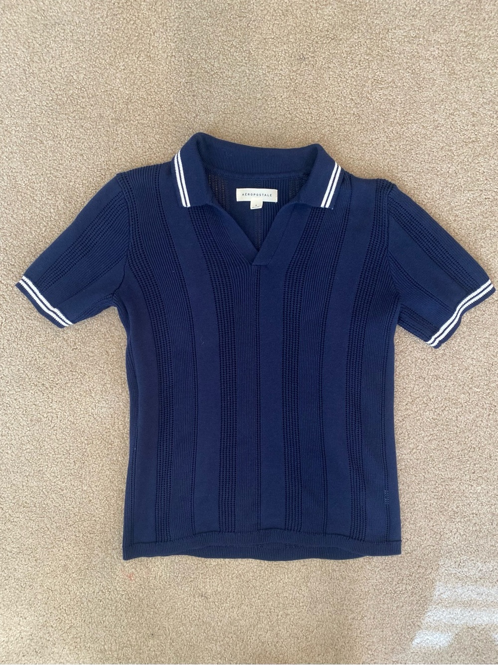 Aéropostale Blue White Striped Rib-Knit Collared Polo Sweater Men’s S
